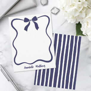 Blue Retro Bow Wavy Border Personalised Card