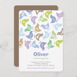 Blue Retro Chicks Children Birthday Party Invite