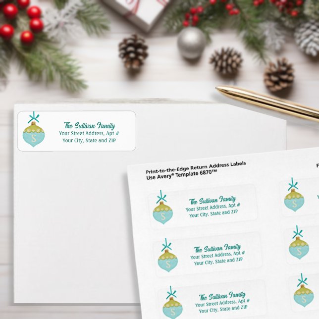 Blue Retro Christmas Ornament Monogram (Creator Uploaded)