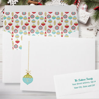 Blue Retro Christmas Ornament Monogram Envelope