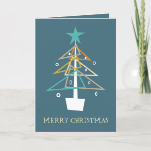Blue Retro Christmas Tree Mid Century Modern Holiday Card