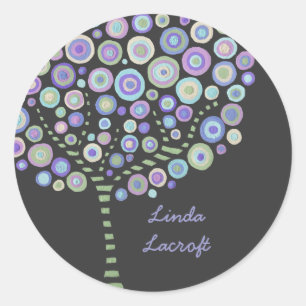 Blue Retro Circle Tree Thank You Label Sticker