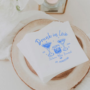 Blue Retro Cocktails Bachelorette Party Napkin