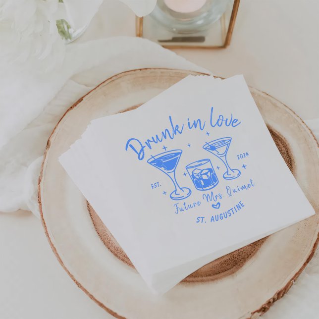Blue Retro Cocktails Bachelorette Party  Napkin (Creator Uploaded)