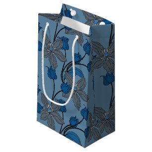Blue retro ethnic elegant flower pattern small gift bag