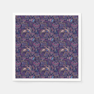 Blue retro ethnic vintage paisley floral pattern napkin