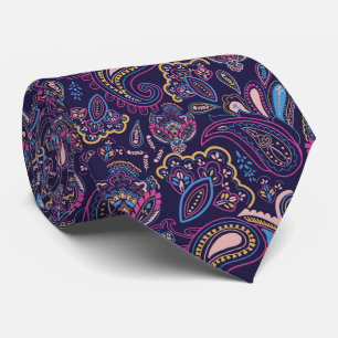 Blue retro ethnic vintage paisley floral pattern tie
