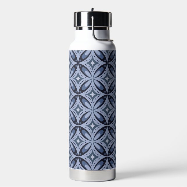 Blue Retro Geometric Pattern Water Bottle (Left)