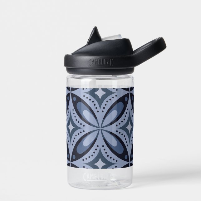 Blue Retro Geometric Pattern Water Bottle (Left)