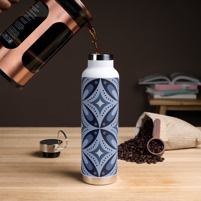 Blue Retro Geometric Pattern Water Bottle (Coffee)