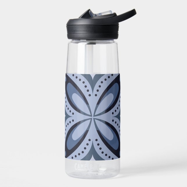 Blue Retro Geometric Pattern Water Bottle (Left)