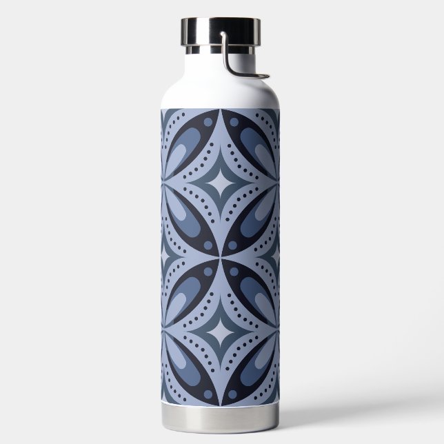 Blue Retro Geometric Pattern Water Bottle (Left)