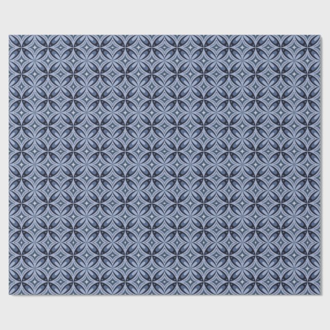 Blue Retro Geometric Pattern Wrapping Paper (Flat)