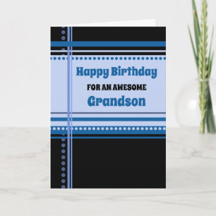 Blue Retro Grandson Birthday Card