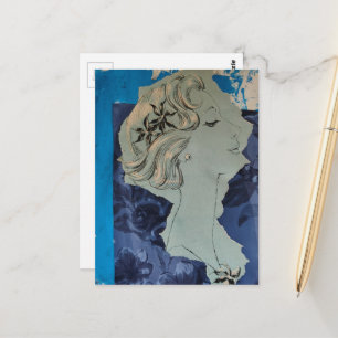 Blue Retro Hair Style Woman Collage Postcard
