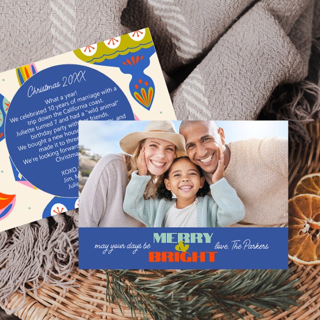 Blue Retro Holiday Photo Card | Horizontal (Creator Uploaded)