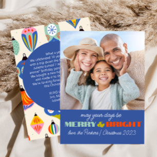 Blue Retro Holiday Photo Card   Vertical