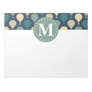 Blue Retro Hot Air Balloon Pattern Monogram Notepad