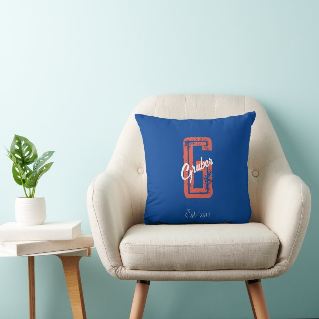 Blue Retro Minimalist Modern Monogram Name  Cushion (Chair)