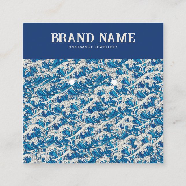 Blue Retro Modern Wave Earrings Display Card (Front)