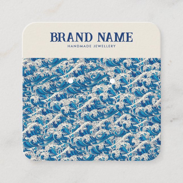 Blue Retro Modern Wave Earrings Display Card (Front)