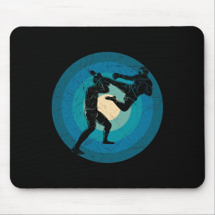 Blue Retro Muay Thai - Nak Muay, Kickboxing Gift  Mouse Pad