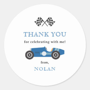 Blue Retro Race Car Theme Thank You Classic Round Sticker