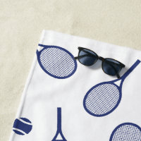 Blue Retro Racquets Ball Pattern Tennis Player