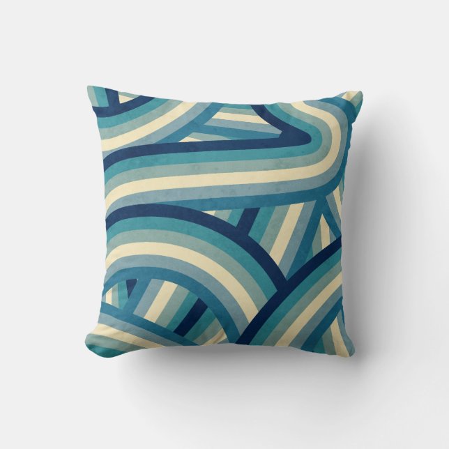 Blue Retro Rainbow Stripes Pattern Cushion (Front)