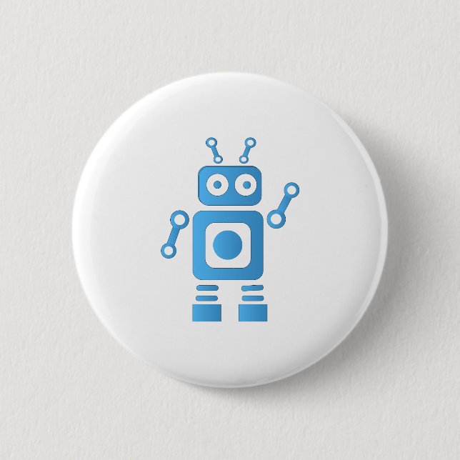 Blue Retro Robot 6 Cm Round Badge (Front)