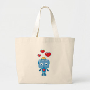 Blue retro robot Art Large Tote Bag