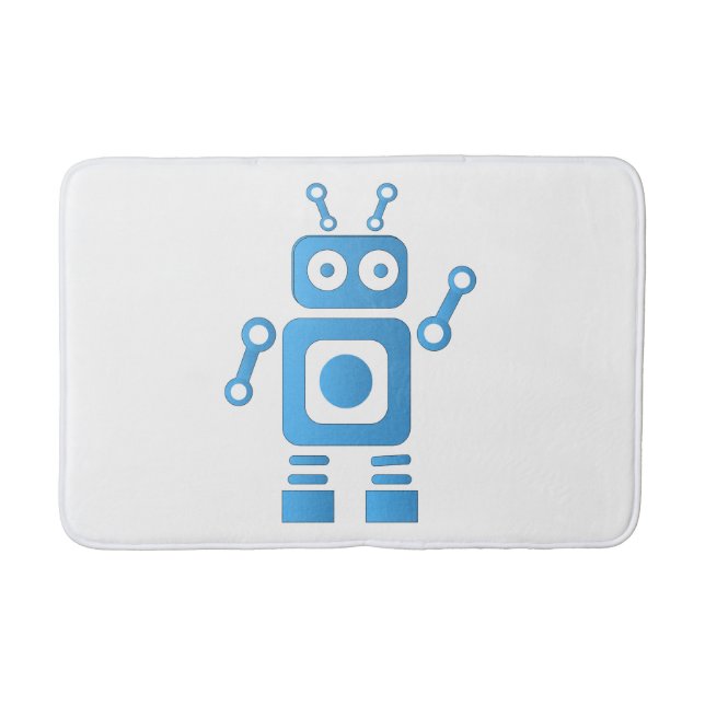 Blue Retro Robot Bath Mat (Front)