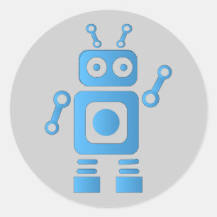 Blue Retro Robot Classic Round Sticker