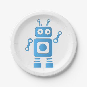 Blue Retro Robot Paper Plate