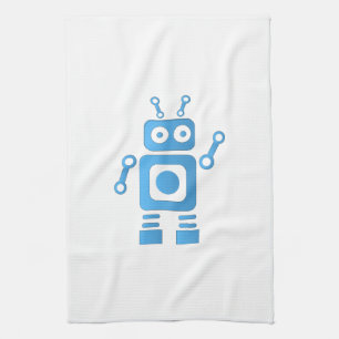 Blue Retro Robot Tea Towel
