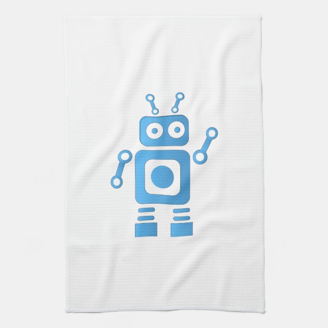 Blue Retro Robot Tea Towel (Vertical)
