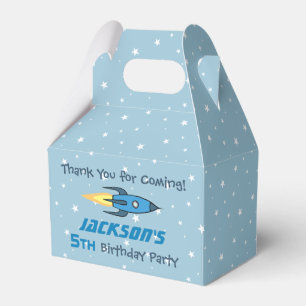 Blue Retro Rocket Ship Personalised Birthday Boy Favour Box