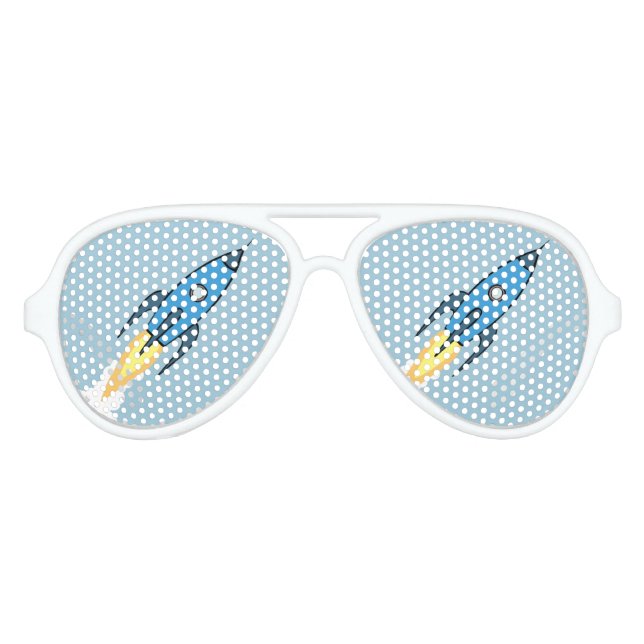 Blue Retro Rocket Ship Simple Modern Outer Space Aviator Sunglasses (Front)