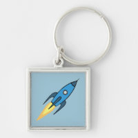 Blue Retro Rocket Ship Simple Modern Outer Space