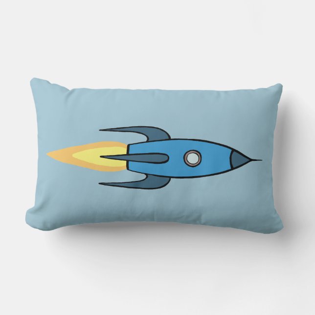 Blue Retro Rocketship Cute Cartoon Design Lumbar Cushion (Front)