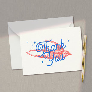 Blue Retro Script Vintage Swallow Than You Card