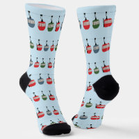Blue Retro Ski Lift Gondola Winter Skiers