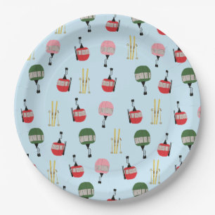 Blue Retro Ski Lift Gondola Winter Skiing  Paper Plate