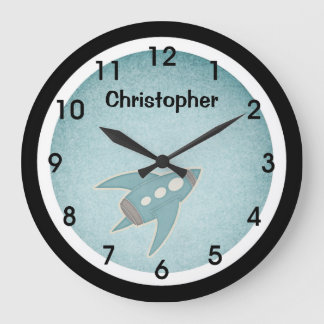 Blue Retro Space Ship Wall Clock