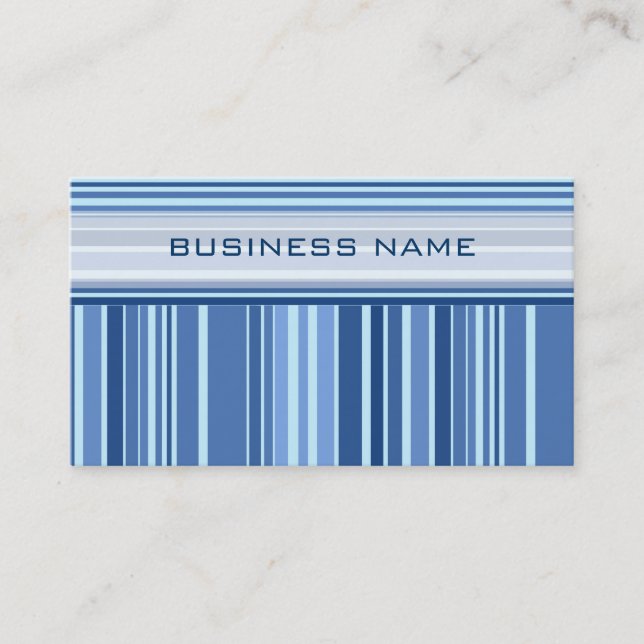 Blue Retro Stripes Pattern Business Card (Front)
