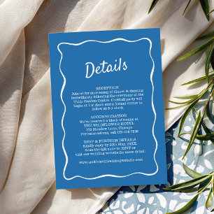 Blue Retro Stripes Wedding Details Card
