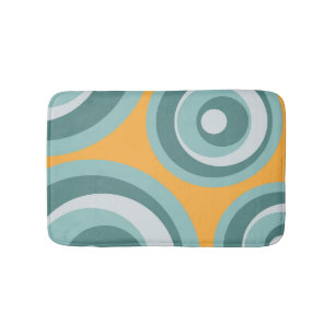 Blue retro style circles on yellow background bath mat