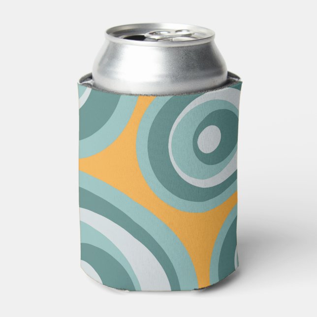 Blue retro style circles on yellow background can cooler (Can Front)