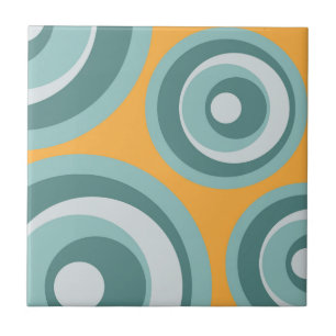 Blue retro style circles on yellow background tile