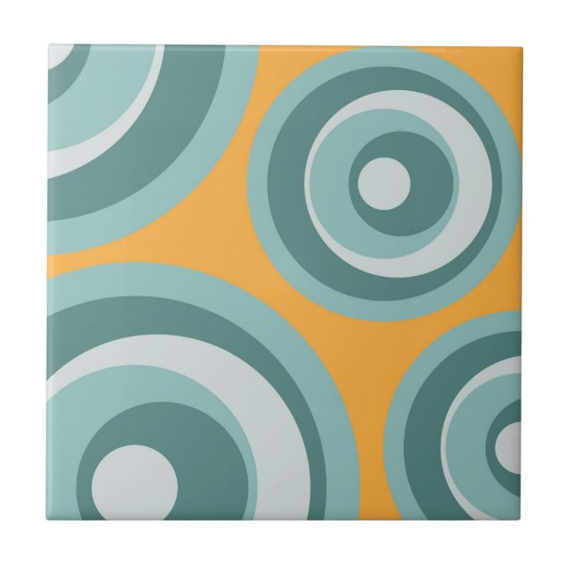 Blue retro style circles on yellow background tile (Front)